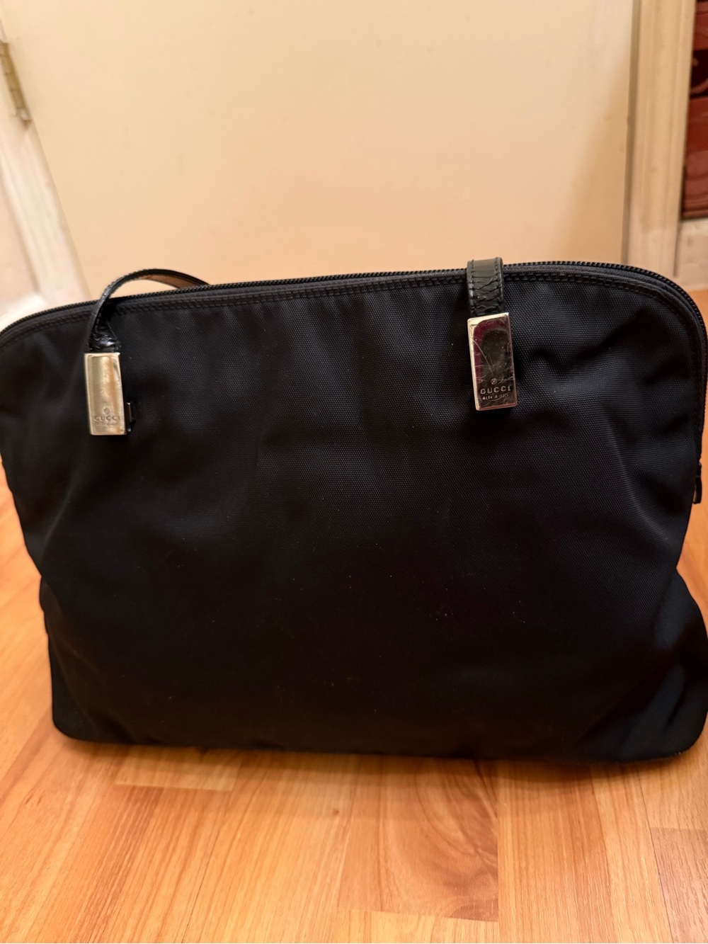 Gucci Black Nylon Satchel with Patent Leather Handles